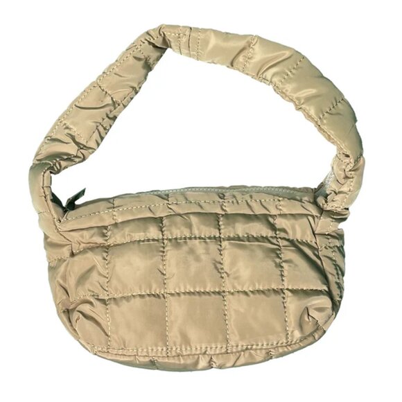 NWT Puffy Quilted Y2K Tan Shoulder Bag - Picture 1 of 6